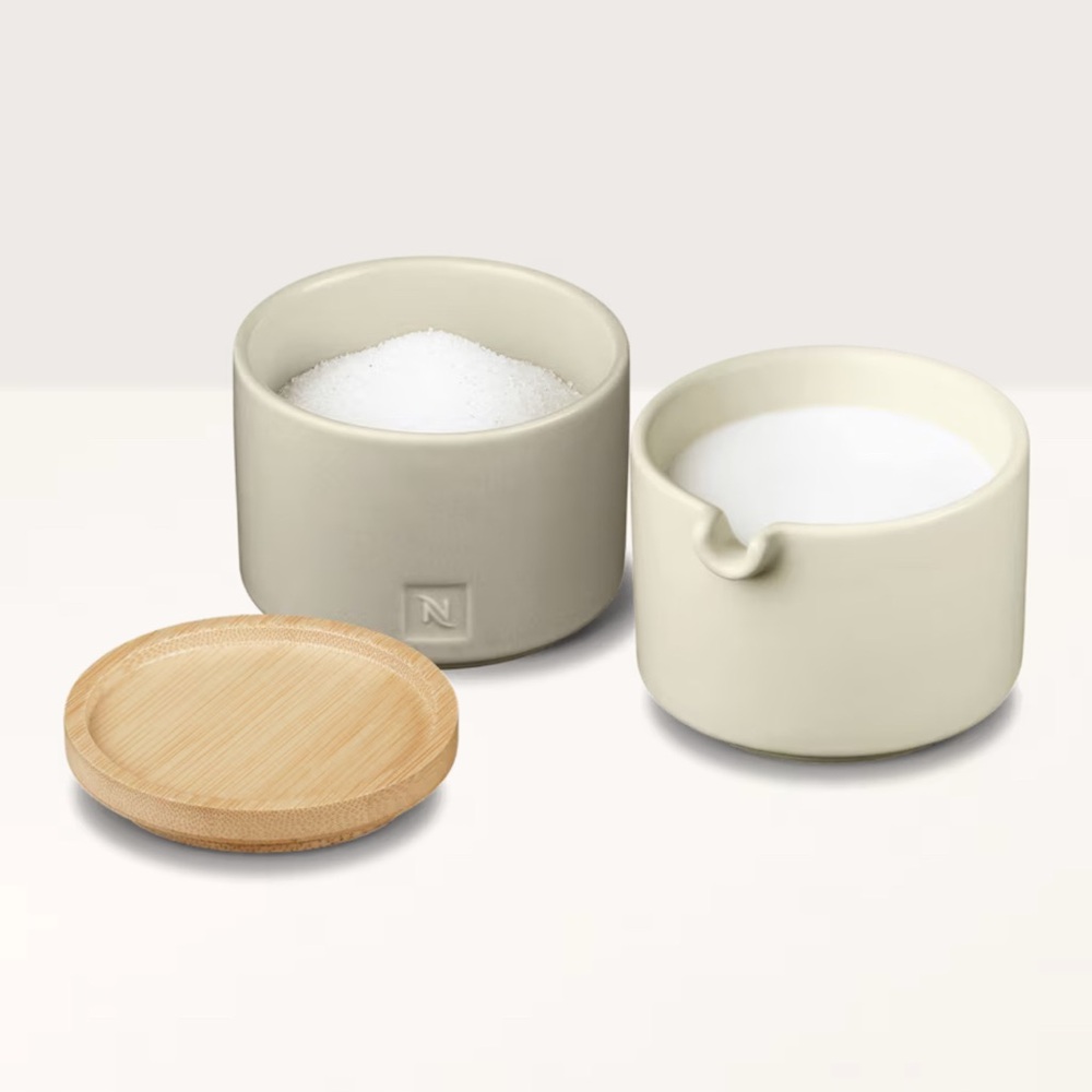 NEW Nespresso Barista Stackable Set. Cream and Tan Ceramic Sugar and Creamer set